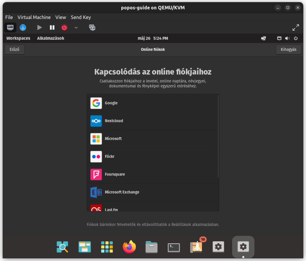 PopOS 22.04 Linux telepítés útmutató Online-fiokok-1024x876